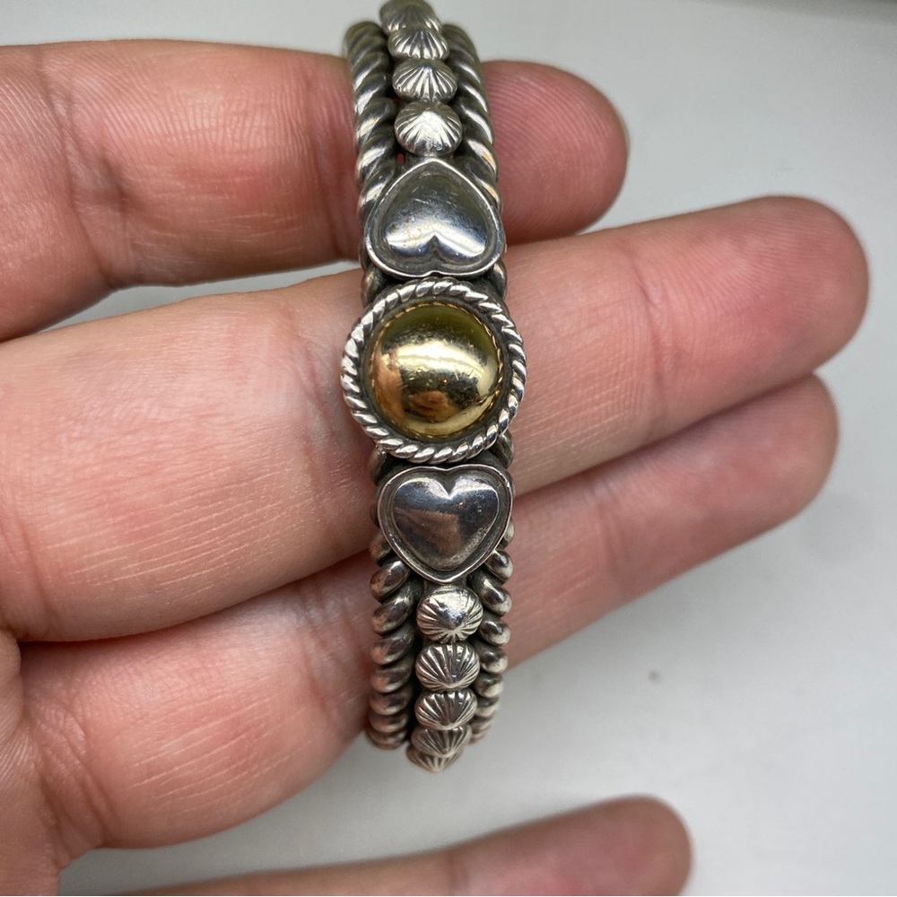 Vintage Signed Navajo Artie Yellowhorse Sterling And 14k Cuff Bracelet - Picture 7 of 10